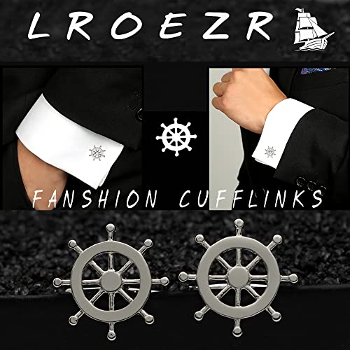Cufflinks for Men Ship Wheel and Nautical Anchor Stainless Steel Shirt Accessories Unique Wedding Business Cuff Links for Mens Jewelry with Gift Box, 2 Pairs