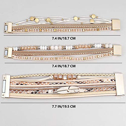 Leather Wrap Bracelet Set 3Pack Wrist Cuff Bracelet for Women Multilayer Magnetic Clasp Bracelet Feather Tree Bead Crystal Bracelet - color: Crystal