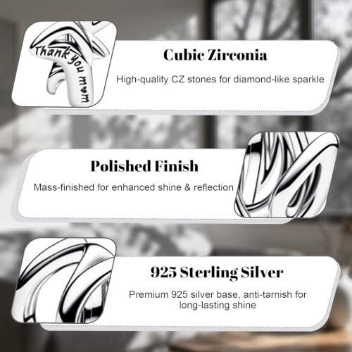 LaMenars 925 Sterling Silver Charms for Pandora Bracelets & Necklaces | Bead Charms Birthday Holiday Jewelry Gifts For Women - color: Flower Thank You Mom Charm