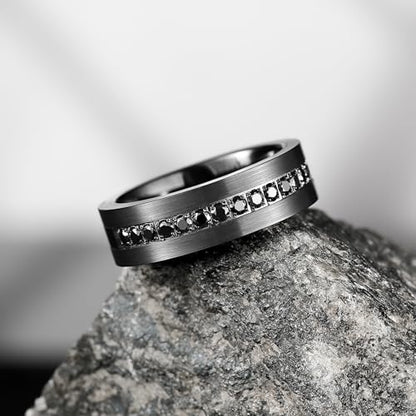 King Will Mens Tungsten Wedding Band with Cubic Zircon Inlay 7mm/8mm Flat Cut Comfort Fit Engagement Rings - color: Gunmetal&Black-7mm