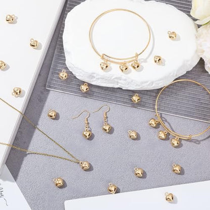 MARFOREVER 40 Pcs 18K Gold Heart Charms for Jewelry Making Valentines Charm | 3D Love Heart Shape Dangle Pendants Charms, Mother's Day Valentine's Gifts, Bracelet Necklace Earrings Making DIY Crafts - style: Gold Heart