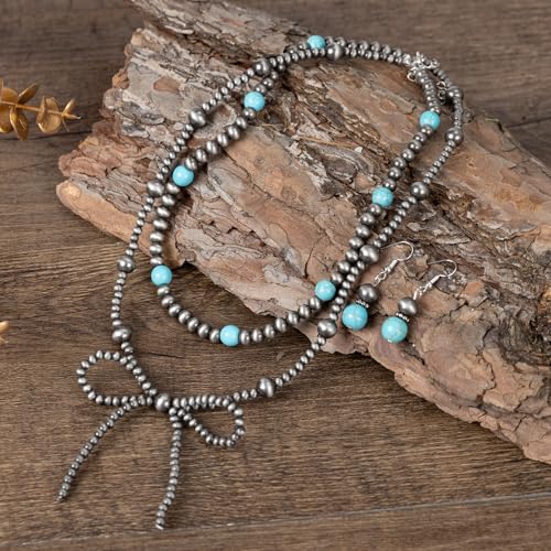 Navajo Pearl Bow Jewelry Set Western Turquoise Necklace Earring for Women Cowgirl Western Jewelry - style: Style-A