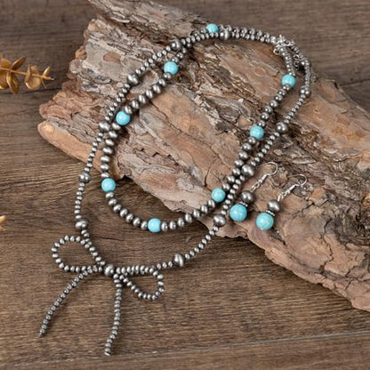 Navajo Pearl Bow Jewelry Set Western Turquoise Necklace Earring for Women Cowgirl Western Jewelry - style: Style-A