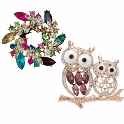 2pcs Rhinestone Brooch Pin for Women Dress Elegant Stylish Crystal Brooches Fashion Accessories Pins Lapel Boutonniere Ideas Wedding Christmas Birthday Jewelry Easter Gift - color: 14 Gold Bird/Colorful
