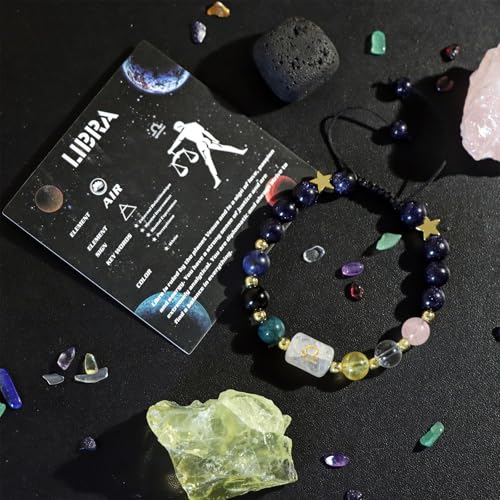 Zodiac Bracelets for Women 12 Constellations Healing Crystal Stone Beads Bracelet Birthday Zodiac Gifts Horoscope Spiritual Bracelet - color: Libra-2