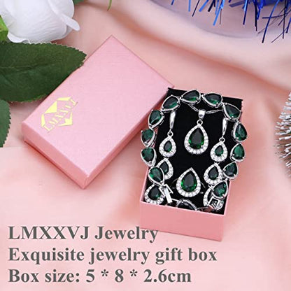 LMXXVJ Necklace Long Earrings Bracelet Set, White Gold Plated Created Blue Sapphire Jewelry Set Wedding Party Gift Jewelry for Women Bridal Bridesmaid - color: White Gold-Green Ring