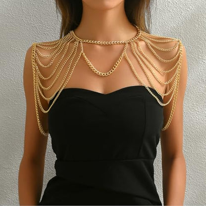 Gold Body Chain Shoulder Chain Punk Layered Arm Chain Women Tasssel Shoulder Necklace Party Nightclub Bridal Body Jewelry