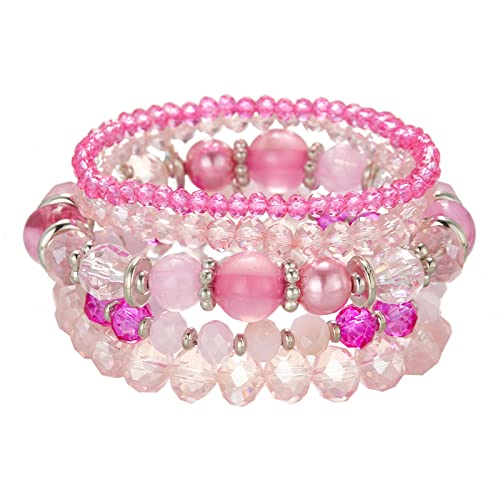 Noessla Beaded Boho Stretch Bracelet Colorful Stackable Crystal Beads Bracelets Trendy Costume Jewelry Mothers Day Gifts for Women - color: 21-Hot pink