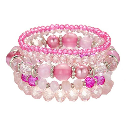 Noessla Beaded Boho Stretch Bracelet Colorful Stackable Crystal Beads Bracelets Trendy Costume Jewelry Mothers Day Gifts for Women - color: 21-Hot pink