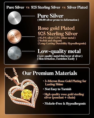CDE S925 Silver Engraved Forever Love Heart Birthstone Necklaces for Women | 5A CZ,Hypoallergenic,Nickel-Free & Lead-Free Pendant,Anniversary Christmas Wedding Birthday Gift for Wife Girlfriend - color: 11-Nov, style: Rose Gold Plated