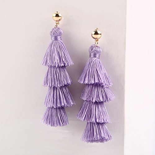 BaubleStar Bohemian Layered Tassel Drop Earrings for Women | Lightweight Statement Party Festival Jewelry - color: Lavender