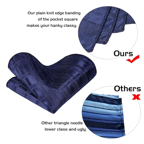 5PCS Mens Silk Tie, Pocket Square, Cufflinks, Drilled Tie Ring and Lapel Pin Set for Wedding Groom Party - color: Blue Plaid Tie Set -228+18