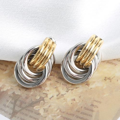 Chunky Gold-Plated Earrings for Women, Geometric Knot Link Circle Dangle Earrings, Trendy Drop Stud Earrings, Fashion Jewelry for Women