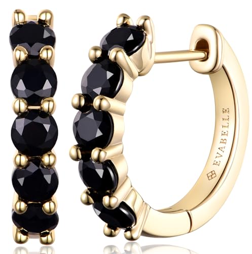 Evabelle Gold Hoop Earrings for Women 14K Real Gold Plated Cubic Zirconia Diamond Hoop Earrings Huggie Hoop Earring Women Earrings Earring for Men 925 Sterling Silver Post Hypoallergenic - color: Hoops 07-Black and Gold