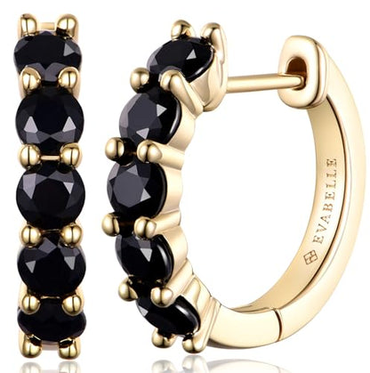 Evabelle Gold Hoop Earrings for Women 14K Real Gold Plated Cubic Zirconia Diamond Hoop Earrings Huggie Hoop Earring Women Earrings Earring for Men 925 Sterling Silver Post Hypoallergenic - color: Hoops 07-Black and Gold