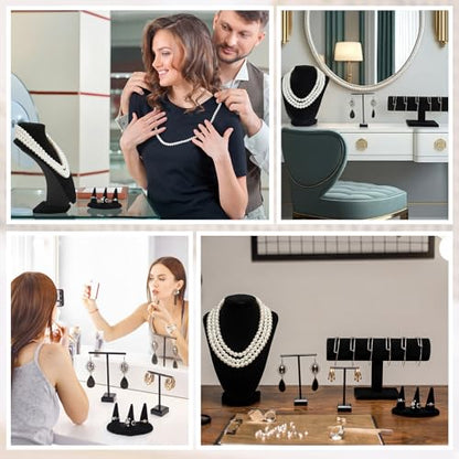 Novabright 5 Pcs Velvet Jewelry Display Set Necklace Bust Holder T Bar Bracelet Earring Holder Ring Finger Jewelry Display Stand