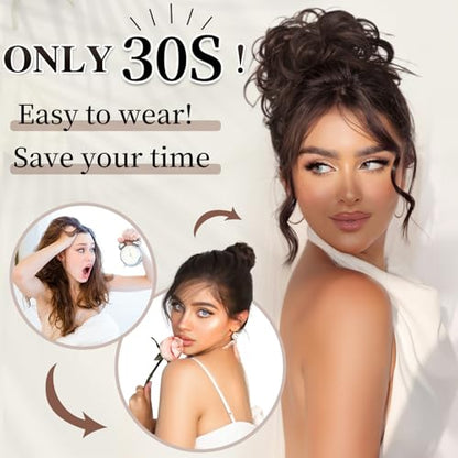 HMD Tousled Updo Messy Bun Hair Piece for Women Synthetic Hair Extension | Messy Bun Hair Piece with Elastic Scrunchie Synthetic Tousled Updos Ponytail Hairstyles for Daily Wear - color: Dark Auburn