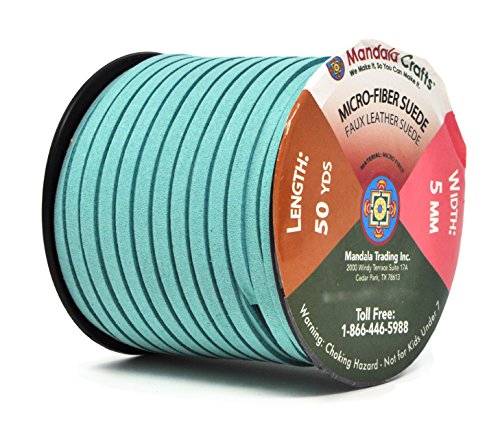 Mandala Crafts 5mm Dusty Blue Faux Suede Vegan Leather, Jewelry Making | 50 Yards Durable Flat Leather Strings, Laces & Strips for Bracelets, Necklaces, Braiding, Dream Catchers Supplies & Chokers - color: Dusty Blue, size: 5mm 50 Yards