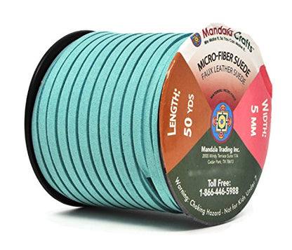 Mandala Crafts 5mm Dusty Blue Faux Suede Vegan Leather, Jewelry Making | 50 Yards Durable Flat Leather Strings, Laces & Strips for Bracelets, Necklaces, Braiding, Dream Catchers Supplies & Chokers - color: Dusty Blue, size: 5mm 50 Yards
