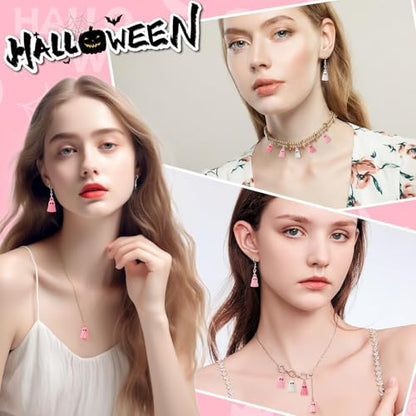 60Pcs Halloween Charms, Ghost Charms for Jewelry Making | Alloy Enamel, Halloween DIY Crafts, Earring Necklace Bracelet Jewelry Making, Pink and White Ghost Pendants - style: Halloween Ghost Charms