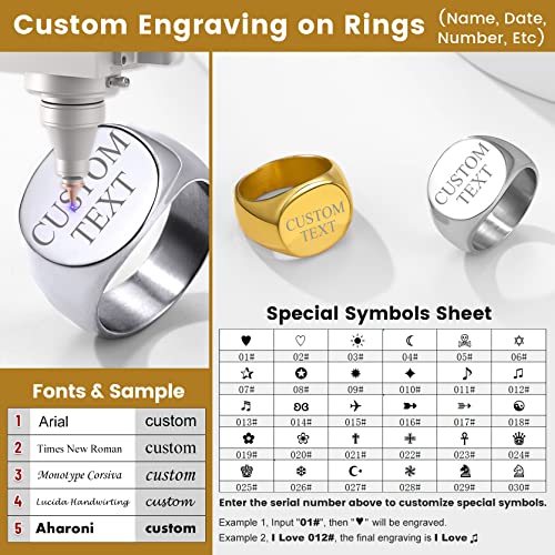 GoldChic Jewelry Personalized Signet Rings Men Women, Stainless Steel Custom Photo Bold Square/Oval Monogram/Old English Initial Pinky Stacking Statement Ring in Black/Silver/Gold (Size 7-14) - color: Steel-Customized -Round