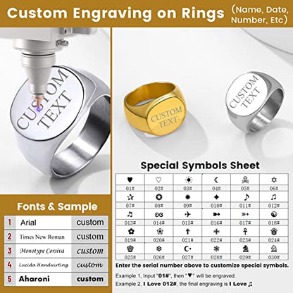 GoldChic Jewelry Personalized Signet Rings Men Women, Stainless Steel Custom Photo Bold Square/Oval Monogram/Old English Initial Pinky Stacking Statement Ring in Black/Silver/Gold (Size 7-14) - color: Steel-Customized -Round