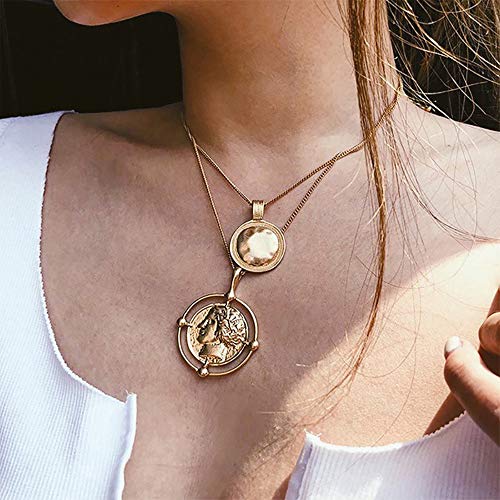 Doubnine Boho Layered Necklace Gold Medallion Coin Saint Charm Jewelry Retro Accessories for Women