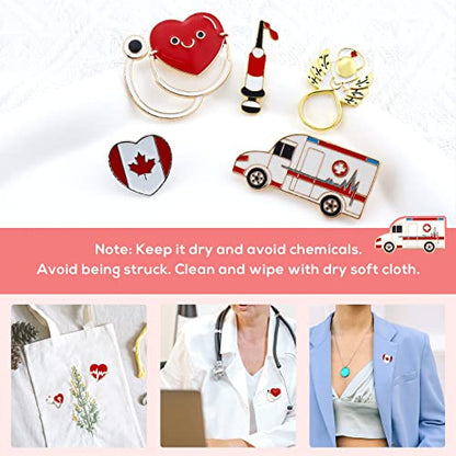 Cute Medicine Enamel Lapel Pin Set, LEEFONE 7 PCS Cartoon Stethoscope Heart Beat Badges Brooch Pins for Doctor Nurse Medical Students Clothing Bags Women Men