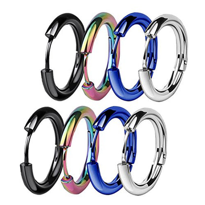 Hypoallergenic Titanium Steel Loop Earrings Set for Men Women Huggie Hoop Cartilage Piercing 18G - color: A:Mixed 4Pairs