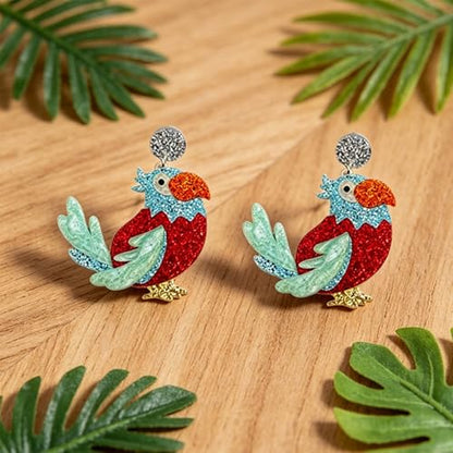 Cute Acrylic Tropical Fish Earrings Creative Parrot Hornbill Drop Dangle Earrings Stylish Animal Statement Earrings Daily Wear Jewelry for Women - color: Red Bird