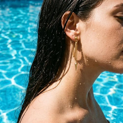 Gold Plated Dangle Earrings Dainty Silver Drop Earring Trendy Long Dangling Wedding Bridesmaid Hoop Diamond Crystal Cute Earring Prom Jewelry Graduation Gifts for Women - color: gold 2