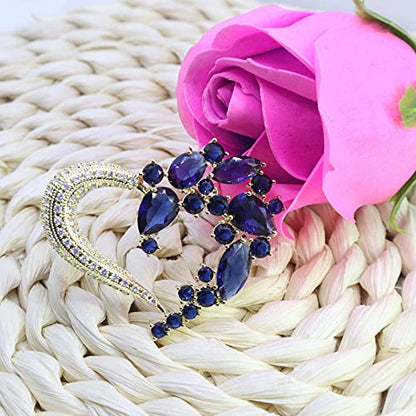 Brooch Pins for Women Girls Fashion Flower Crystal Rhinestone Pearl Jewelry - color: dark blue