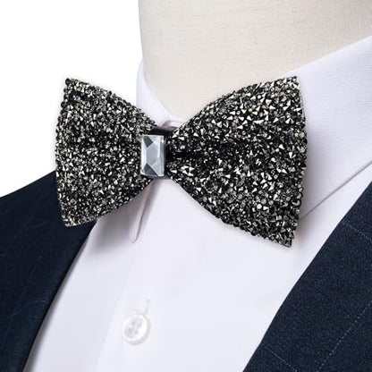 DiBanGu Mens Rhinestone Bow Tie with Ring and Lapel Pin Set | Adjustable Strap,Pre-tied Style,3PCS,Sequin Diamond Bowties，Solid/Mix Color,Shiny Accessory,for Party Prom Banquet Wedding - color: Dark Grey