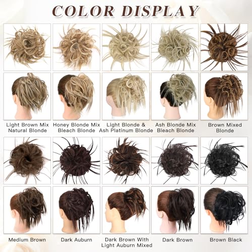 HMD Tousled Updo Messy Bun Hair Piece for Women Synthetic Hair Extension | Messy Bun Hair Piece with Elastic Scrunchie Synthetic Tousled Updos Ponytail Hairstyles for Daily Wear - color: Dark Chocolate Brown