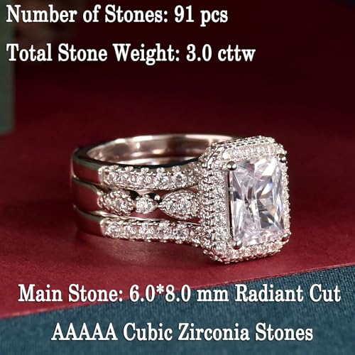 Newshe Jewellery Moissanite Wedding Sets for Women 925 Sterling Silver Engagement Rings Set Radiant Bridal Band Enhancer Size - color: Cubic Zirconia-Silver