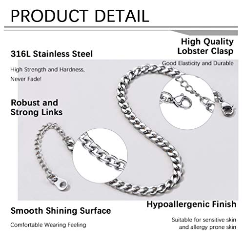 PROSTEEL Ankle Bracelets for Women, Silver/Gold/Black, Waterproof Anklets | Waterproof, Stainless Steel, Summer Beach Jewelry, Durable & No Tarnish, Come with Gift Box, 8-10.5" Adjustable, Plus Size - color: B: silver-cuban chain-4.8mm