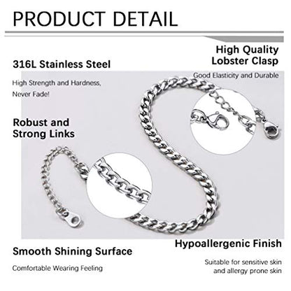 PROSTEEL Ankle Bracelets for Women, Silver/Gold/Black, Waterproof Anklets | Waterproof, Stainless Steel, Summer Beach Jewelry, Durable & No Tarnish, Come with Gift Box, 8-10.5" Adjustable, Plus Size - color: B: silver-cuban chain-4.8mm