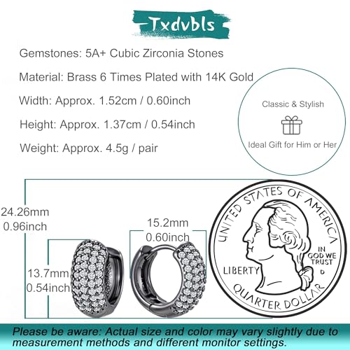 Hoop Earrings for Men - 14K Gold Plated Cartilage Huggie Earrings | Cubic Zirconia, Lightweight, CZ Inlaid, Hypoallergenic for Sensitive Ears, Mens jewelry Gift for Him - style: Black Huggie