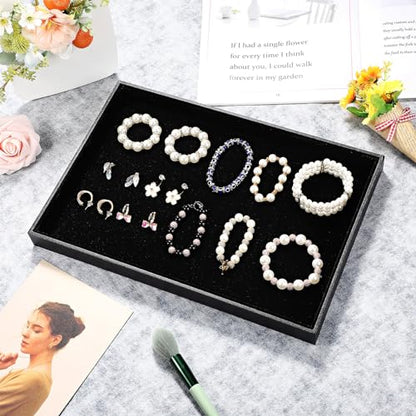 Quelay Stackable Jewelry Tray Jewelry Organizer Tray Showcase Display Empty Plate Bracelet Ring Earring Organizer - color: Black