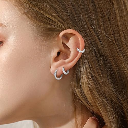 Wgoud Small Gold Hoop Earrings Set for Women, 6 Pairs 14K Gold Plated Hypoallergenic Lightweight Huggie Hoops Earrings, Trendy Cartilage Cubic Zirconia Earrings for Women Gifts. - color: B-Silver
