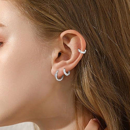 Wgoud Small Gold Hoop Earrings Set for Women, 6 Pairs 14K Gold Plated Hypoallergenic Lightweight Huggie Hoops Earrings, Trendy Cartilage Cubic Zirconia Earrings for Women Gifts. - color: B-Silver