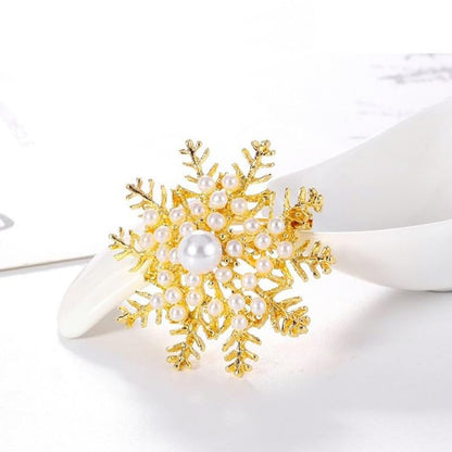 Delicate Pearl Crystal Brooch Pins for Women Girls Dance Balls Wedding Bridal Jewelry - color: B Gold-snowflake
