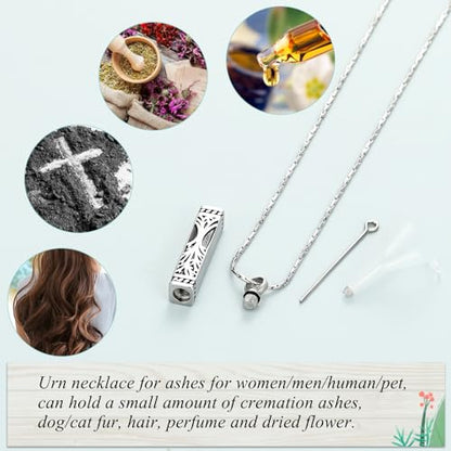 Imrsanl Tree of Life Urn Necklace for Men Women Bar Cremation Jewelry for Ashes Keepsake Ashes Necklace Pendent - color: Silver-Always in my heart