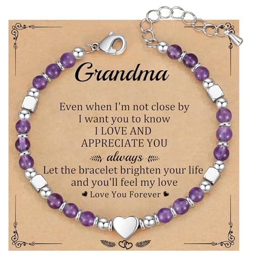 Best Friend Bracelet Gifts for Women Sister Bestie, Christmas Gift for Teens Mom Daughter Granddaughter Birthday Gift for Her Stocking Stuffers - color: Amethyst-Grandma