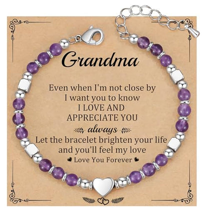 Best Friend Bracelet Gifts for Women Sister Bestie, Christmas Gift for Teens Mom Daughter Granddaughter Birthday Gift for Her Stocking Stuffers - color: Amethyst-Grandma
