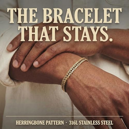 Galis Chain Bracelets For Men - Premium Stainless Steel, Silver, Gold Plated Non Tarnish - Mens Jewelry, Fathers Day Gift - color: Gold, size: 7 Inches