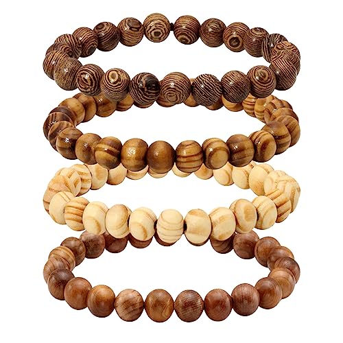 Eigso 6-8mm Wood Beads Bracelet Prayer Beads for Meditation Buddha Tibetan Bracelet for Men and Women - color: A2: 4 PCS 8mm