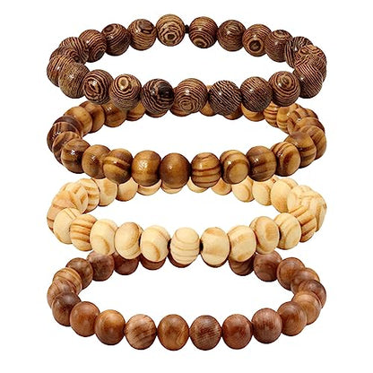 Eigso 6-8mm Wood Beads Bracelet Prayer Beads for Meditation Buddha Tibetan Bracelet for Men and Women - color: A2: 4 PCS 8mm