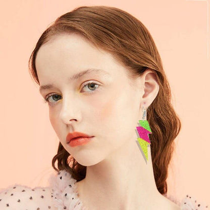 ONLYJUMP Acrylic Exaggerated Lightning Earrings Statement Punk Retro Geometric Delicate Neon Personalized Earrings Accessory Jewelry for Women - color: Green rose yellow