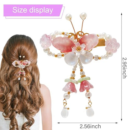 A Pair Wedding Hair Clips, Handmade Floral Design Crystal Hair Clips Pearl Barrettes, Rhinestones Flower Clips Pearl Headpieces Hair Pins Hair Accessories for Women Girls (Red&White) - color: Red&White